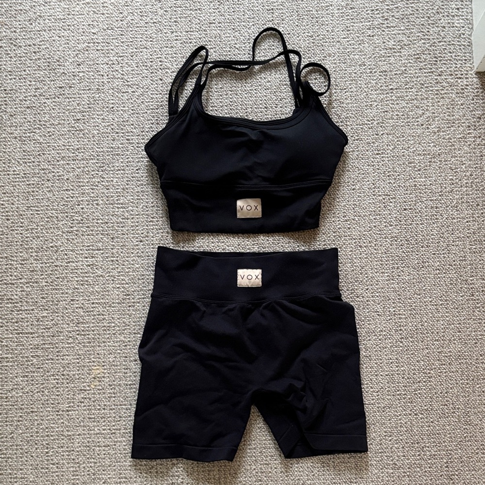 VOX Black Sports Bra and Shorts Set